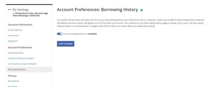 Screenshot of borrowing history option