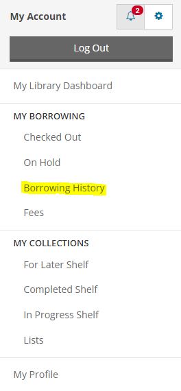 Screenshot of accessing Borrowing History in your account